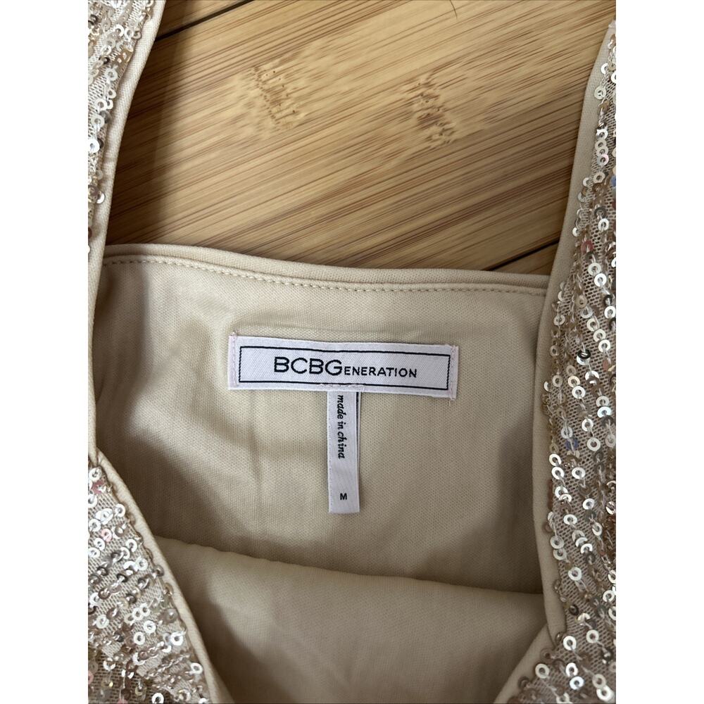 BCBG Generation Metallic Sequin Bodysuit Square Neck Y2K Party Glam Sz M - Picture 3 of 5